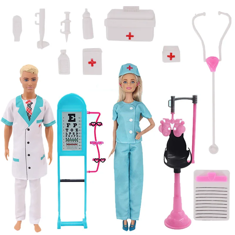 Mini aparatos médicos para Barbies muñeca estetoscopio, dispositivo de medición de visión, Material plástico, Escena de simulación para niños,