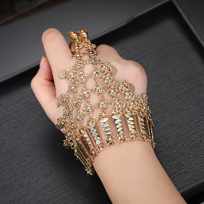 

Classic Fashion Turkish One-Piece Ring Bracelet Arab Middle East Totem Charm Gold Plated Hand Accessories Ladies Party Gifts