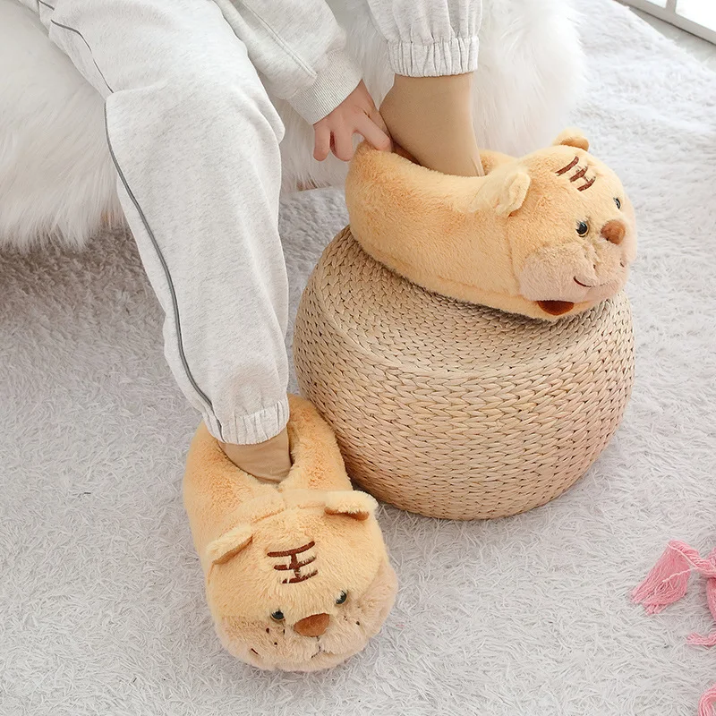 Warm Slippers Cute Indoor Slippers Comfortable Women\'s Flip Flop Non-slip Winter Shoes Floor Flat Cartoon EU36-43 Gifts Yellow