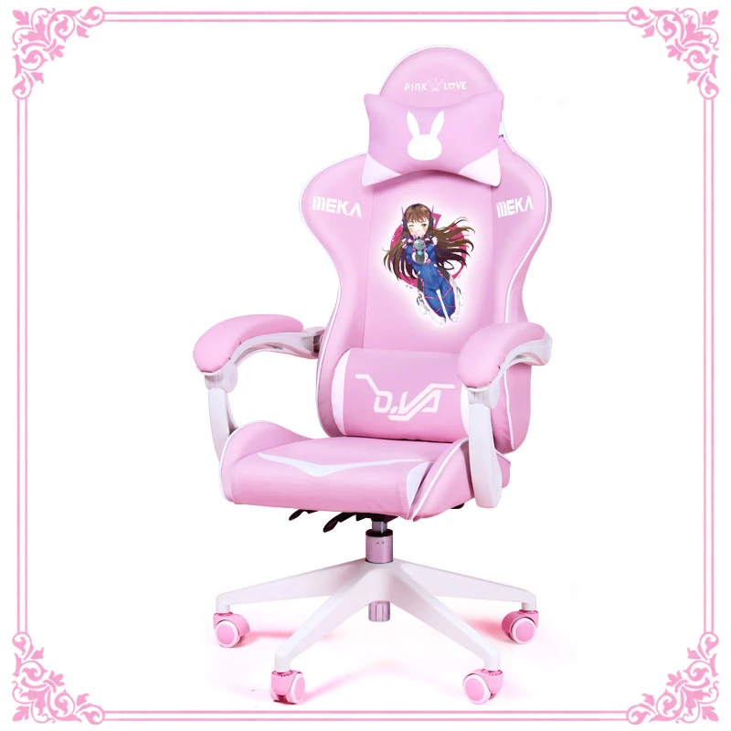 New products WCG gaming chair girls cute cartoon computer armchair office home swivel massage chair lifting adjustable chair