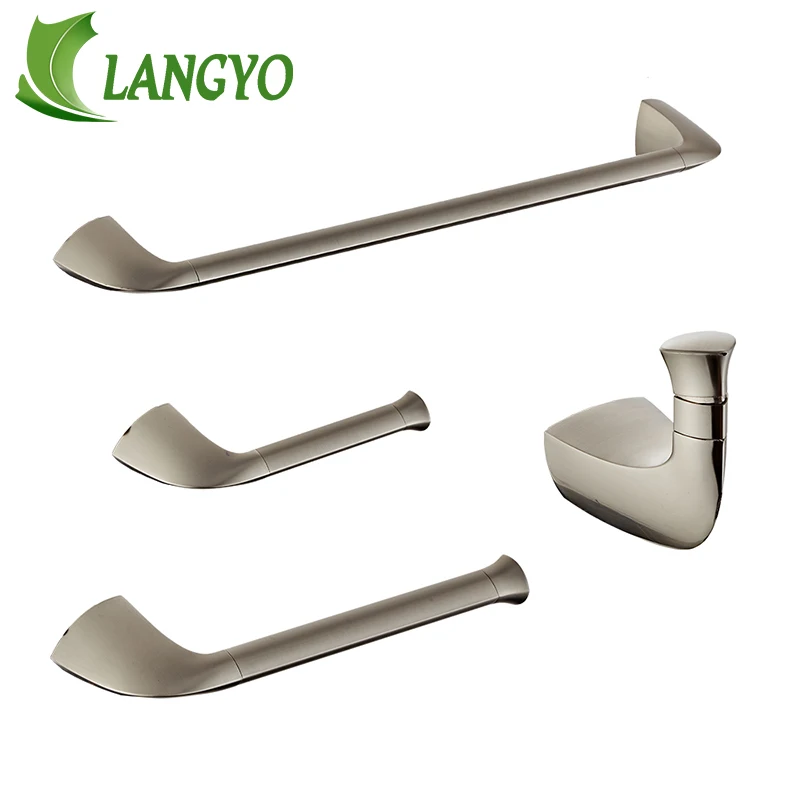 LANGYO Brushed Nickel Wall Mount Bathroom Hardware Set 4 Piece Set Perforated Towel Bar Paper Holder Bathroom Accessories