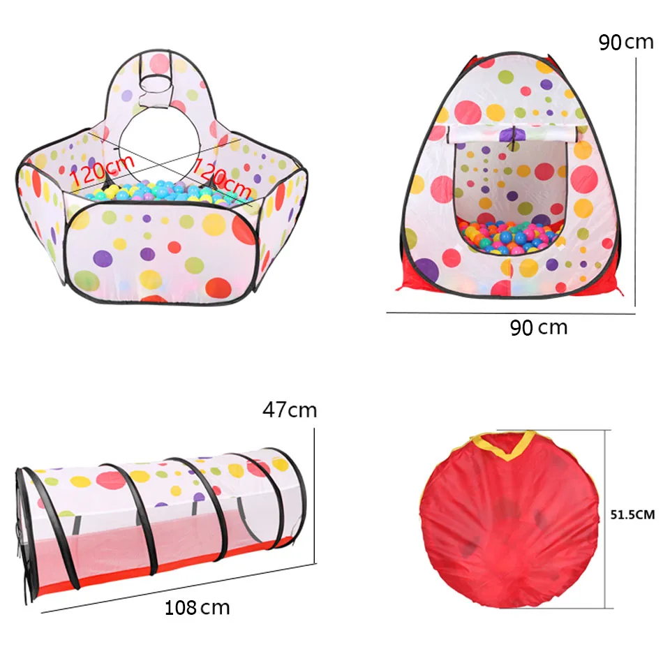 IMBABY Baby Playpen Foldable 3 In 1 Baby Tunnel Toy Tent & Baby Balls Pool Kids Indoor Crawling Play House Children's House Tent