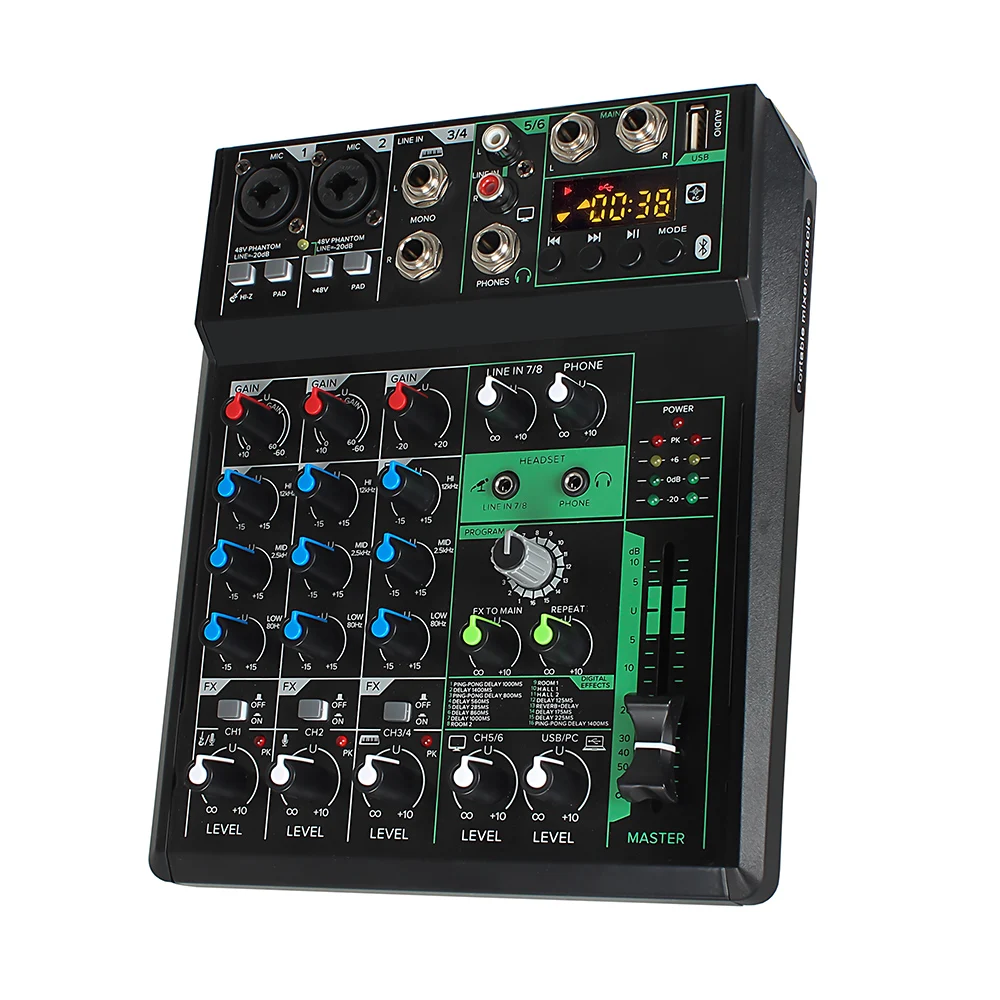 NS-8FX 4-channel USB Audio Mixer Fantasy Power Multi-function Mixer 48V Mixing Console