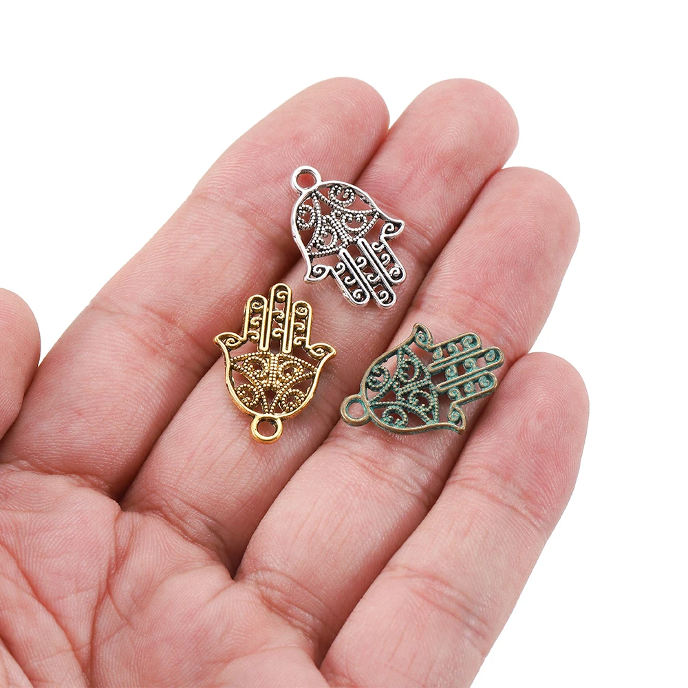 20pcs/lot Antique Bronze Classic Hamsa Palm Protection Pendant Charms Metal Hand Fatima For DIY Bracelet Necklace Jewelry Making