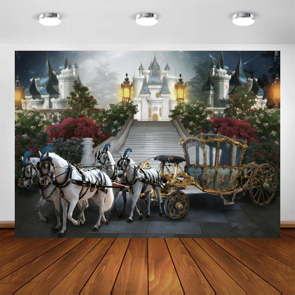 ปราสาท Carriage Royal บันไดเจ้าหญิงวันเกิดการถ่ายภาพฉากหลังภาพพื้นหลังสตูดิโอ Photophone ตกแต่ง