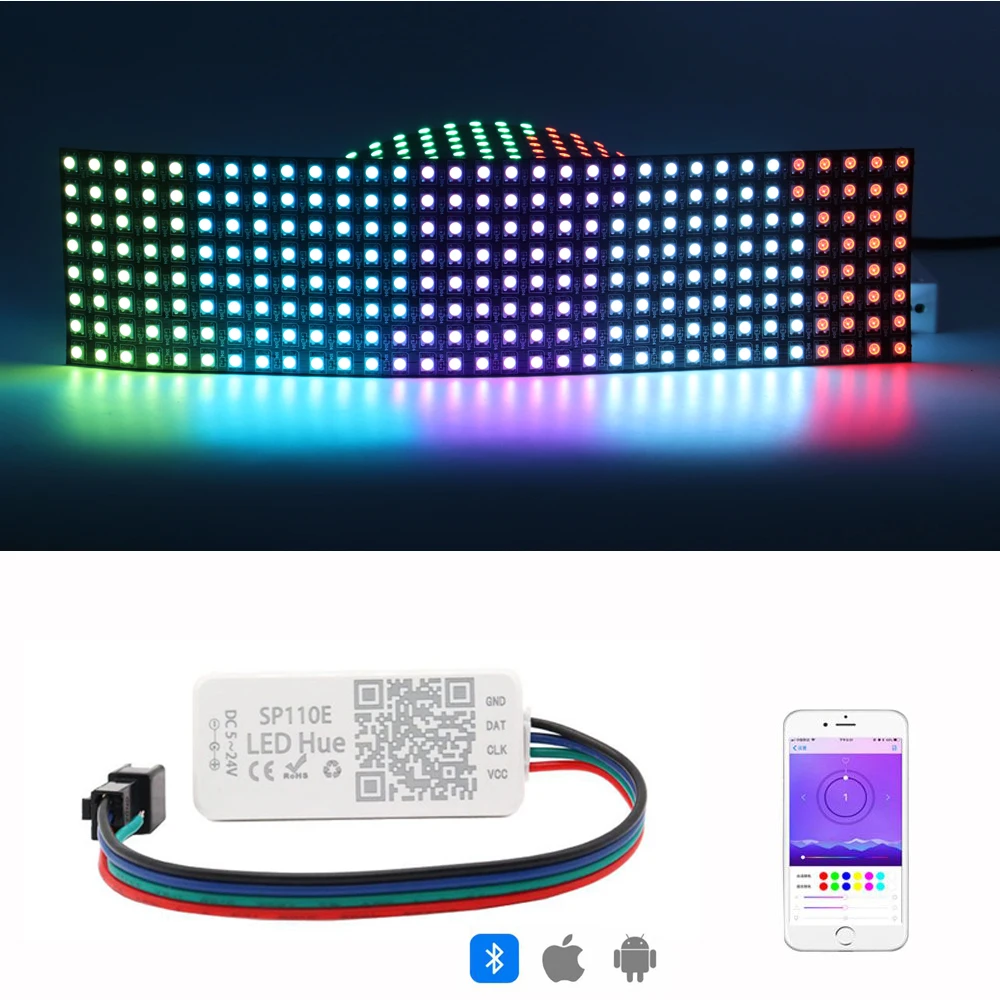 painel digital led flexivel enderecavel individualmente ecra pixel controlador bluetooth kit pixel ws2812b sp110e 01