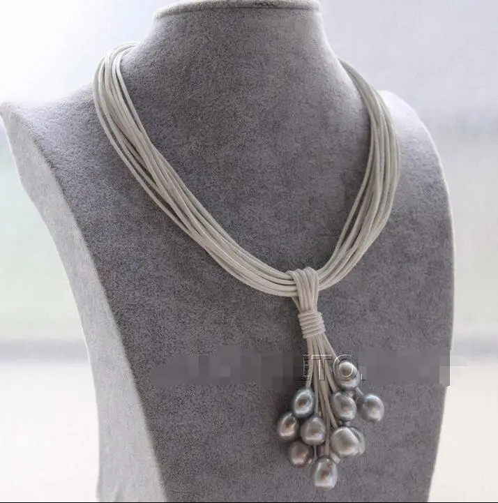 Лидер продаж, свадебное ювелирное изделие для женщин, новинка, 15 нитей, белый, кожаный, серый жемчуг, чокер, ожерелье, подвеска E2232