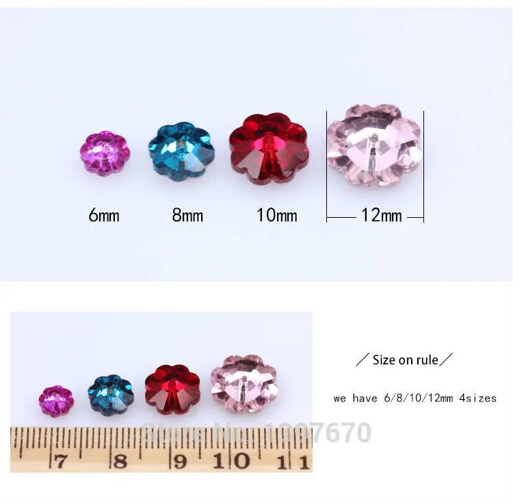 72p 6mm middle hole plum flower button beads gem stones crystal glass flatback sew on rhinestones jewels for Garment Decoration