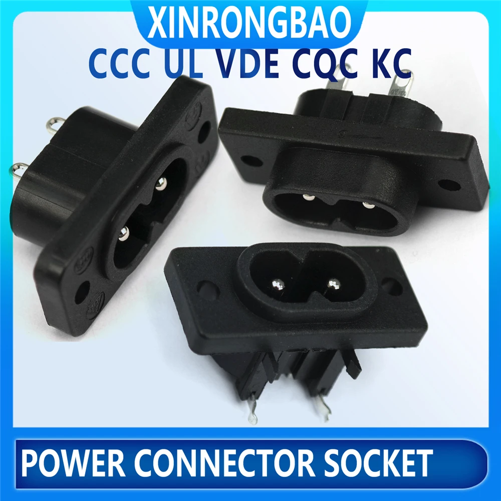 5pcs C8 male power socket 2 jack power outlet embedded electric connector connector 35mm*15mm AC 2.5A 5A 250v good quality black