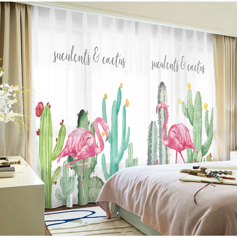 

Custom Chiffon Curtain Window Drape for Nursery Kids Children Living Room Flamingo Cactus Khaki Gray Brown Pink Blue