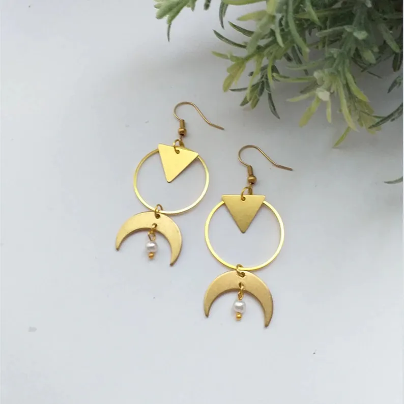 Romantic Witchy Boho Moon Pearl Earrings Drop Phase Boho Hippie Statement Summer Long Jewelry Minimalism Punk Women Gift VINTAGE