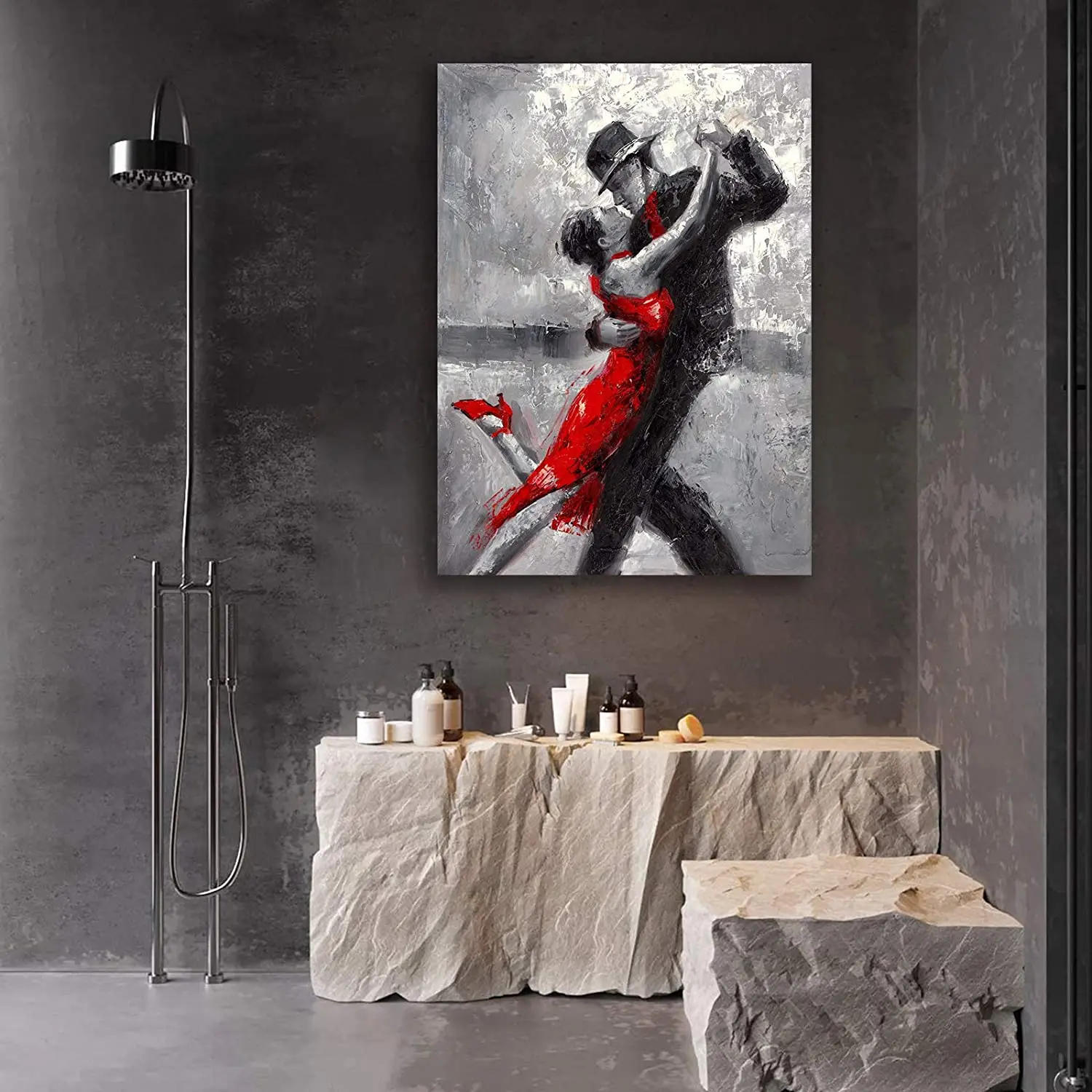 Ballerino astratto In Tango danzante rosso e nero parete In tela bianca e nera 3 pannelli si adatta alle decorazioni di arte della parete