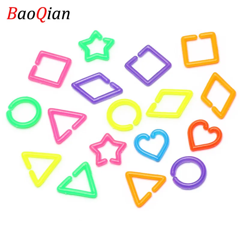 100pcs Plastic Mixed Color Geometric Shape Open Ring For DIY Jewelry Making Children\'s Pendant Open Jump Rings Accessories