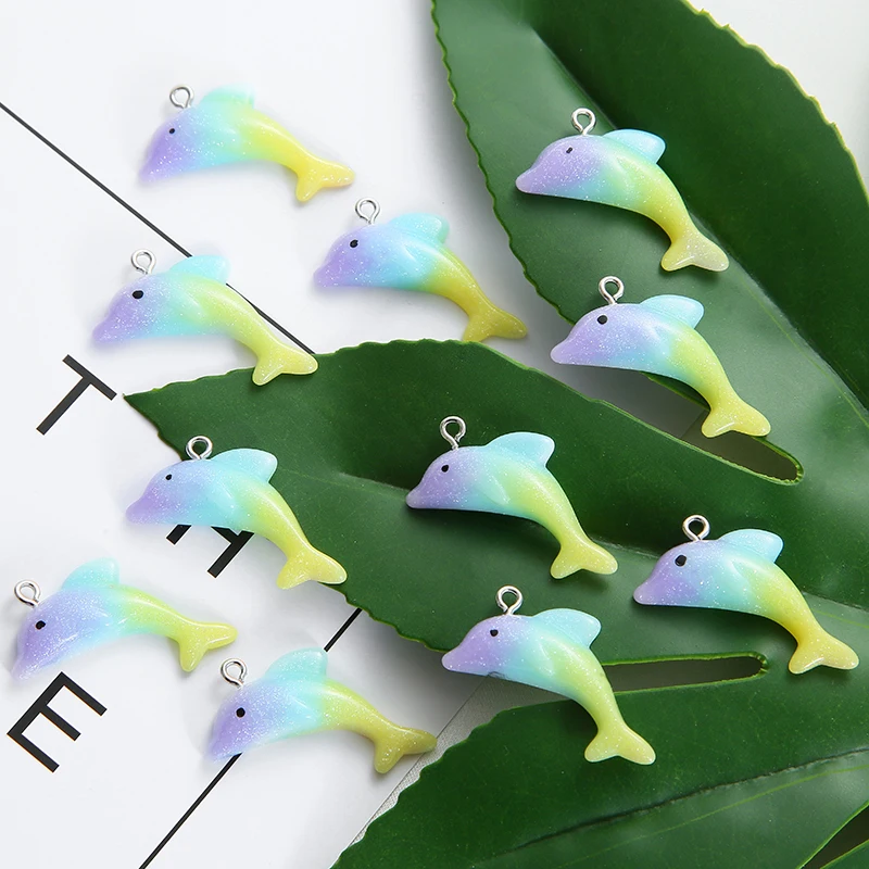 10pcs/pack Cute Charms Lovely Dolphin 33x17mm Resin Charms Pendants For DIY Earring Keychain Necklace Jewelry Accessories