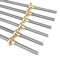 T8 Lead Screw THSL-300-8D Trapezoidal Rod T8 CNC 3D Printer Lead Screw Thread 8mm Lead1mm Length100-1000mm with Brass Nut