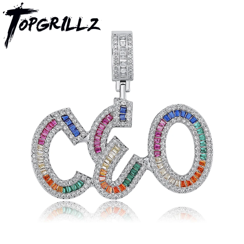 

TOPGRILLZ 2021 New Custom Name Pendant Necklace 5 Color Iced Out Cubic Zirconia Letters Pendant Hip Hop Fashion Jewelry For Gift