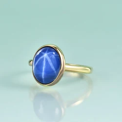 Gem's Beauty Oval 9X11mm Lindy Blue Star Sapphire Rings 925 Sterling Silver Gold Cocktail Ring Fine Jewelry for Women Wife