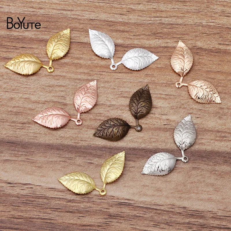 BoYuTe (100 Pieces/Lot) 13*32MM Metal Brass Stamping Leaf Charms for Jewelry Making Diy Hand Made Materials Wholesale