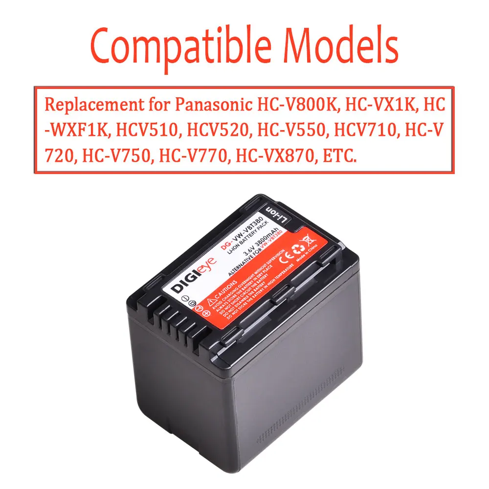 VW-VBT380 VWVBT190 بطارية وشاحن USB LCD لباناسونيك HC-V800K HC-VX1K HCV510 HCV520 HC-V550 HCV710 HC-V760 HCV770