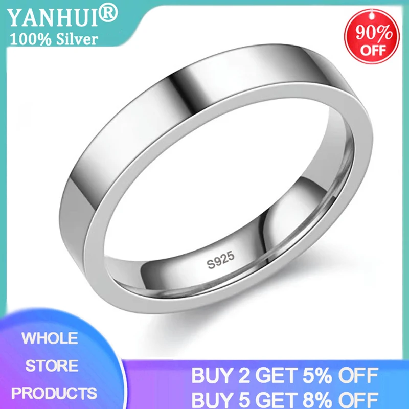 YANHUI Fashion Simple Couple's Gift Jewelry High Quality Smooth 4mm Width Flat Tibetan Silver  Rings For Women and Men R031F