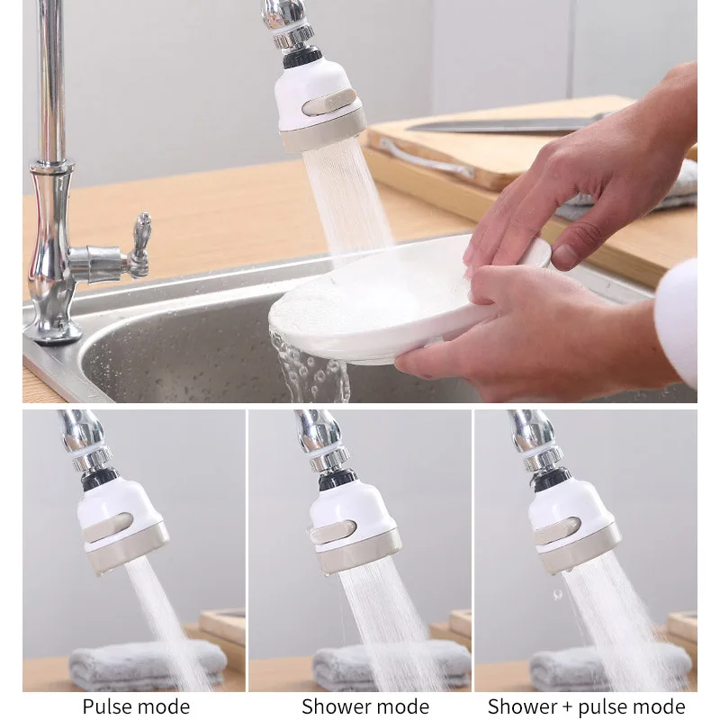 3 Modes Aerator Faucet Water Saving Filter High Pressure Spray Nozzle 360 Degree Rotate Flexible Aerator Diffuser