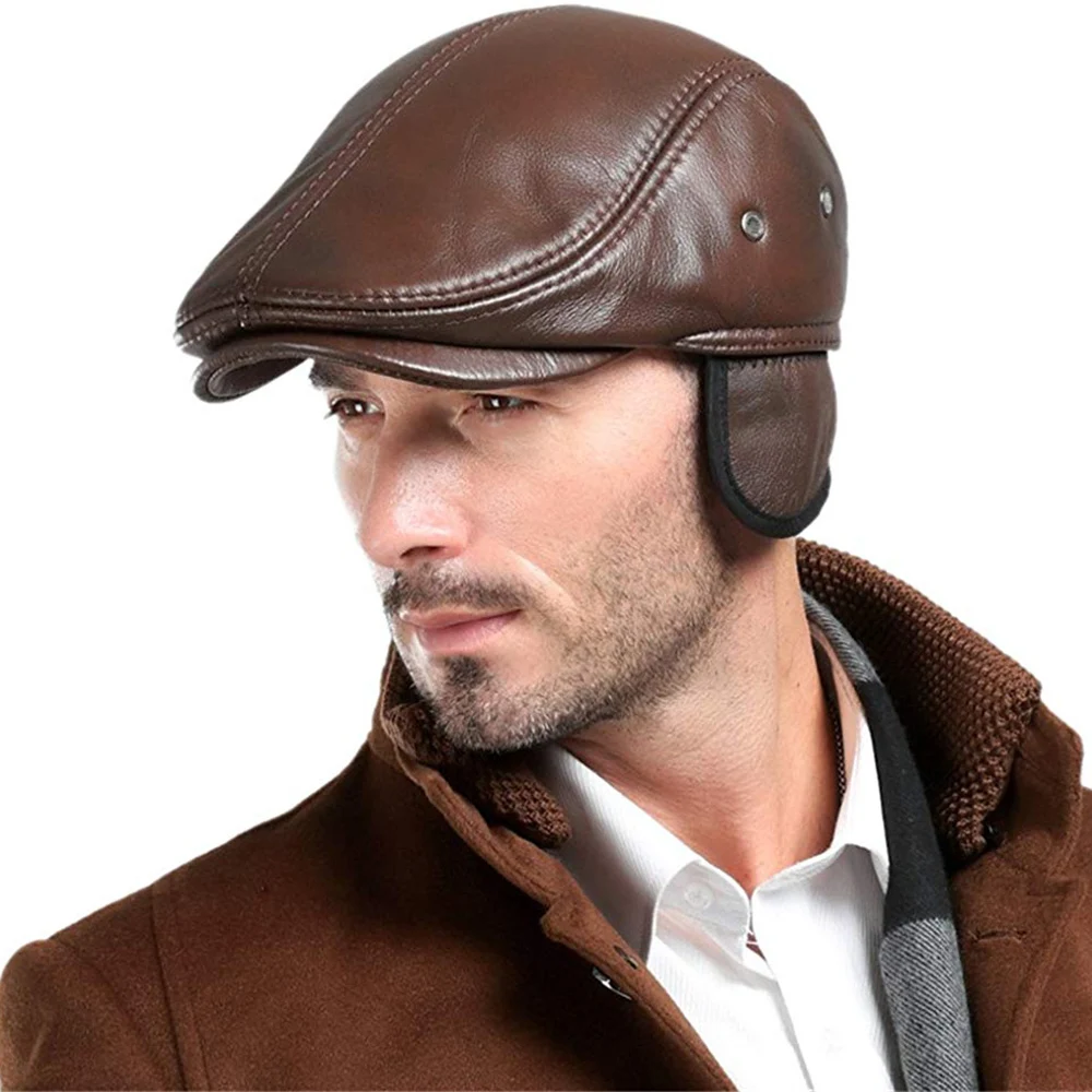 Béret en cuir de vachette véritable pour homme, casquette de chasse, bonnet de camionneur, chapeau de sport