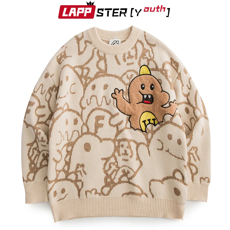 LAPPSTER-Youth Men Cartoon Kawaii Sweaters 2023 Mens Vintage Harajuku Cute Pullovers Man Korean Fashion Streetwear Knit Sweater