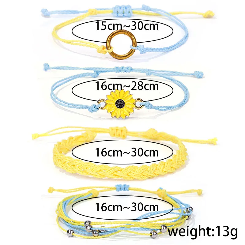 2026 New Year Gift Hot Sale Sunflower Wax Cotton Bracelet Set For Girls Charm Handmade Small Daisy Rope Friendship Bracelet