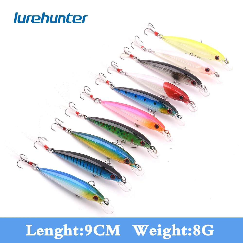 1pcs Fishing Lures 3D Eyes Floating Laser Feather Minnow Hard Aritificial Wobblers Crankbait Plastic Baits Pesca Isca 9CM 8G