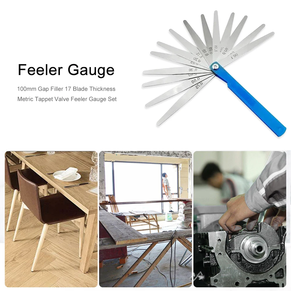 100mm 17 Blade Feeler Gauge Metric Thickness Gauge Set Gap Filler Measuring Rule Tappet Valve Layout Tool Ranging 0.02 to 1.00