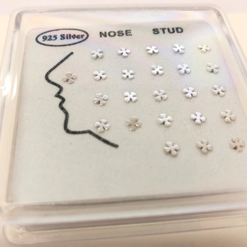 24pcs/set Cross Heart Nose Ring & Studs 925 Sterling silver Body Jewelry for Women Girl Fashion Nose Piercing ball end party