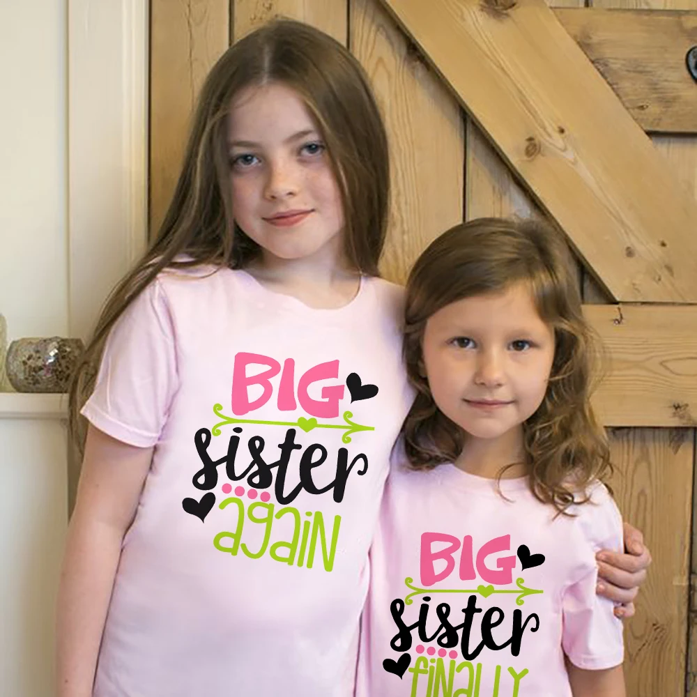 

Big Sister Little Sister Print Color T-shirt Home Party Sisters Fashion Casual Shirt Girl Kids Crawling Top Toddler Short Sleeve