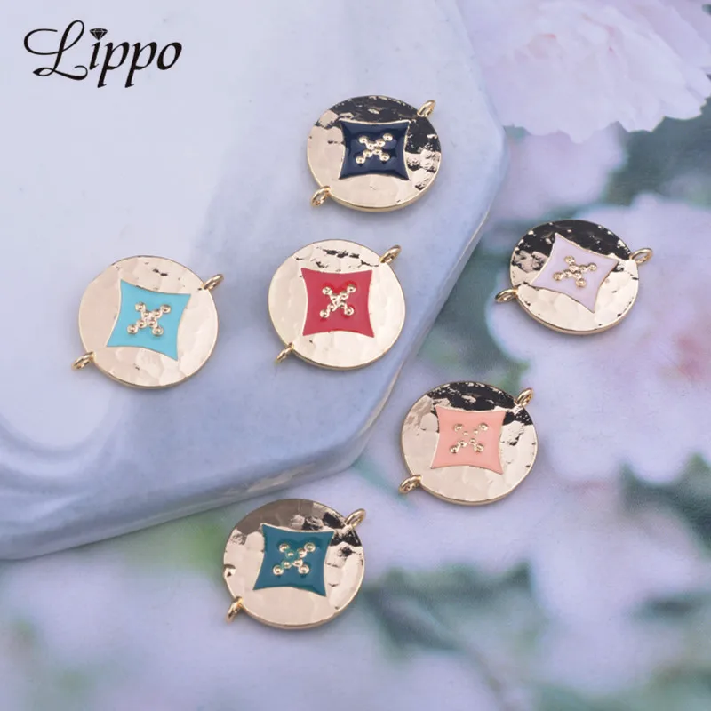 

12pcs 14*18mm Copper Round Enamel Bracelet Necklace Connecto High-quality Gold Color Charms Jelwery Accessories