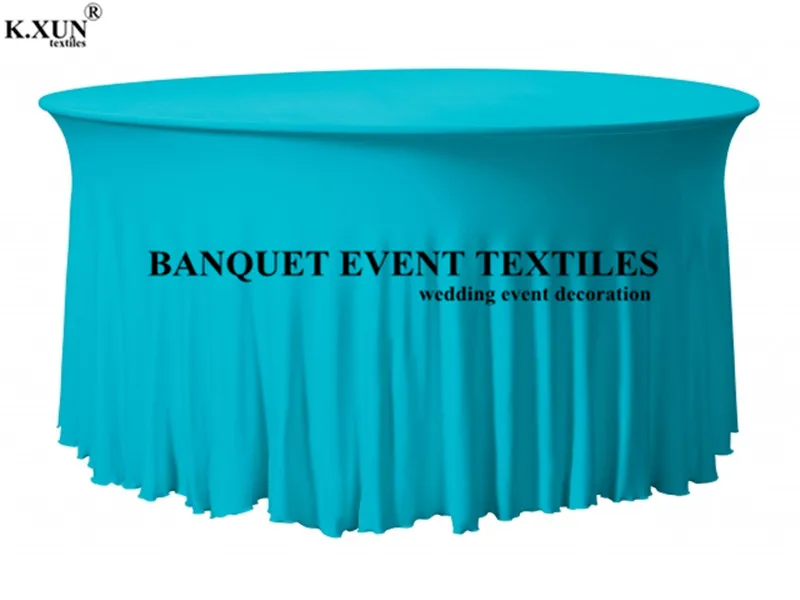 5pcs Ruffled Round Spandex Table Cover Cloth Stretch Tablecloth For Wedding Event Decoration