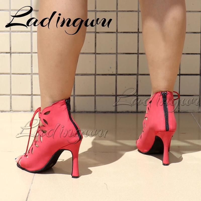 Ladingwu Latin Dance Shoes For Women Salsa Ballroom Indoor Sports Dance Boots Soft Sole Dance Shoes Laser Geometric Pattern