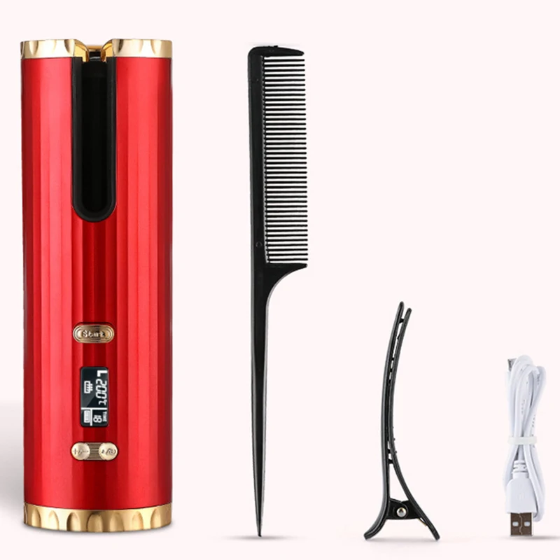 Cordless Automatic Curling Iron USB Charging Curling Iron Electric Ceramic Heating Wave Type LED Rotating 360° Curling Iron Riwa