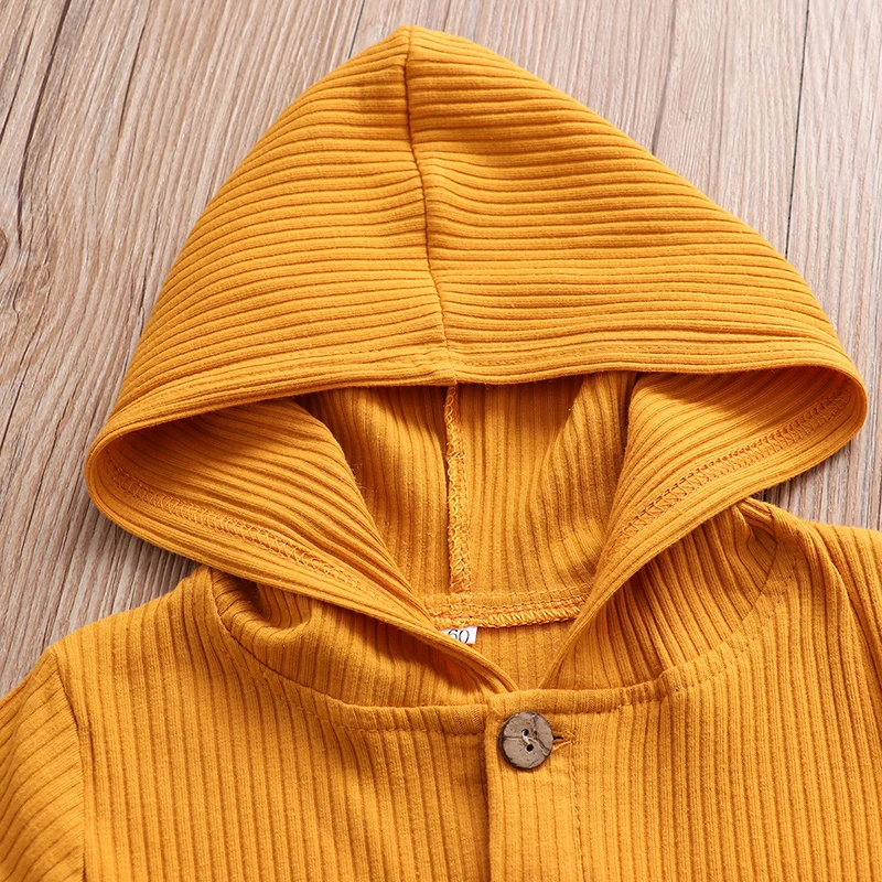 Autumn Newborn Clothes Cotton Baby Boy Girl Romper Long Sleeve Knitted Ribbed Hooded Jumpsuit Spring Solid Infant Clothing 0-18M