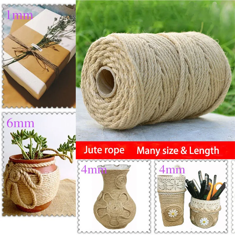 Natural Jute Twine Burlap Hessian String Hemp Rope Party Wedding Gift Wrapping Cord Thread DIY Scrapbooking Florists Craft Decor