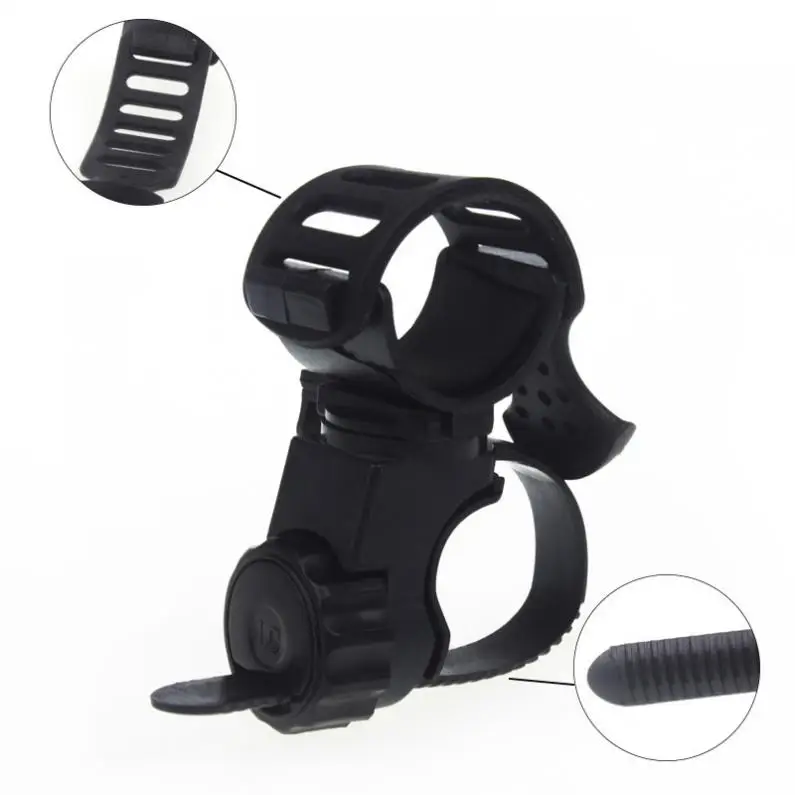 360 Swivel Bicycle Cycle Bike Front Torch Mount LED Headlight Holder Clip Rubber For 20-45mm Diameter Flashlight