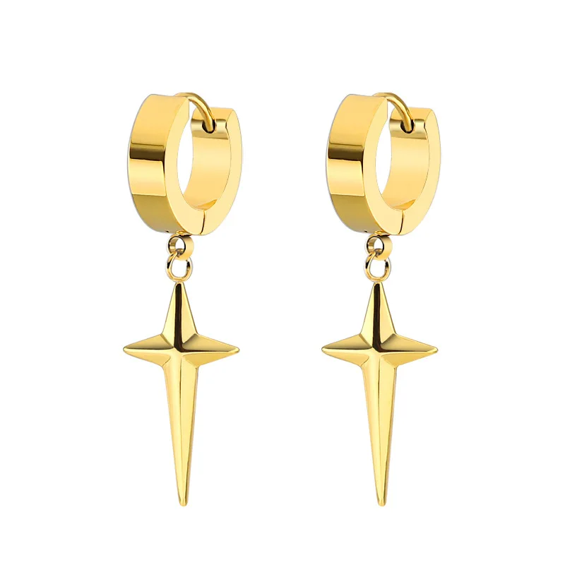 New Kpop Stainless Steel Cross Star Studs Earrings Trendy 2021 Pop Unisex Punk Pendants Earrings For  Boys Girls Fashion Jewelry