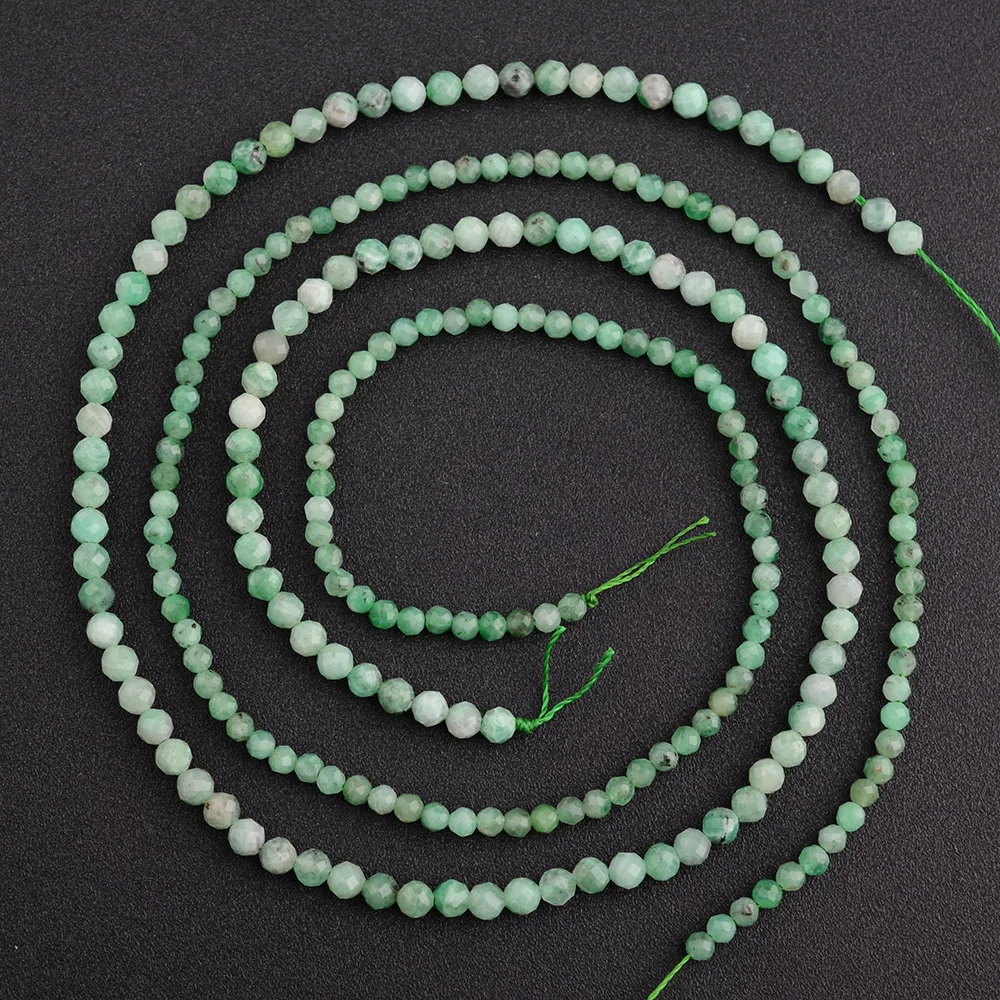 1 hebra de cuentas sueltas redondas facetadas de Esmeralda verde auténtica Natural