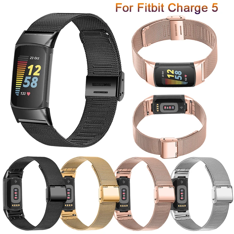 Bracelet Milanais en Acier Inoxydable pour Fitbit Charge 5, Smart Wacth dehors, Dragonne, Boucle Magnétique, Bracelet en Maille pour Fitbit Charge6 5