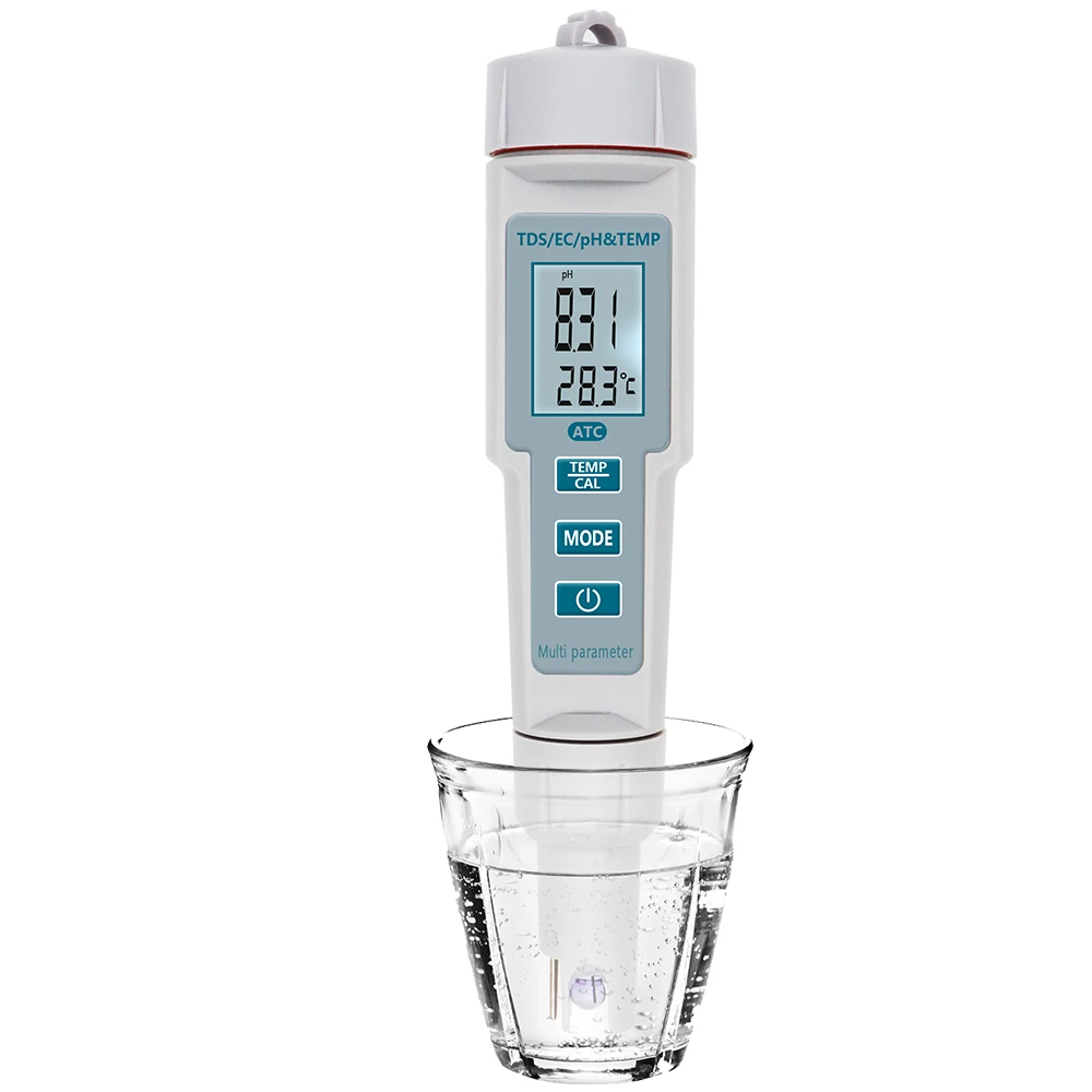 

New 4 in 1 PH EC TDS Temperature Meter Waterproof Acidity Pen Water Quality Monitor Tester for Pools Drinking Water Aquariums