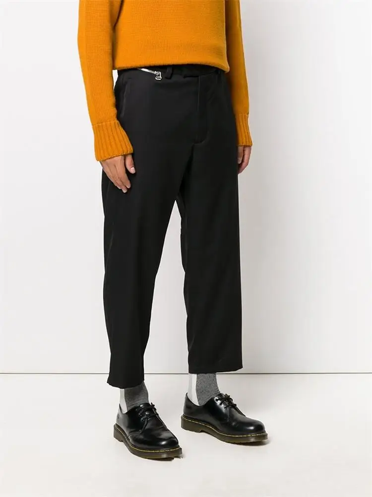 Men's Nine-Minute Pants Casual Pants Straight Pants Spring And Autumn New Black Zipper Design Business Casual Fashion Pants