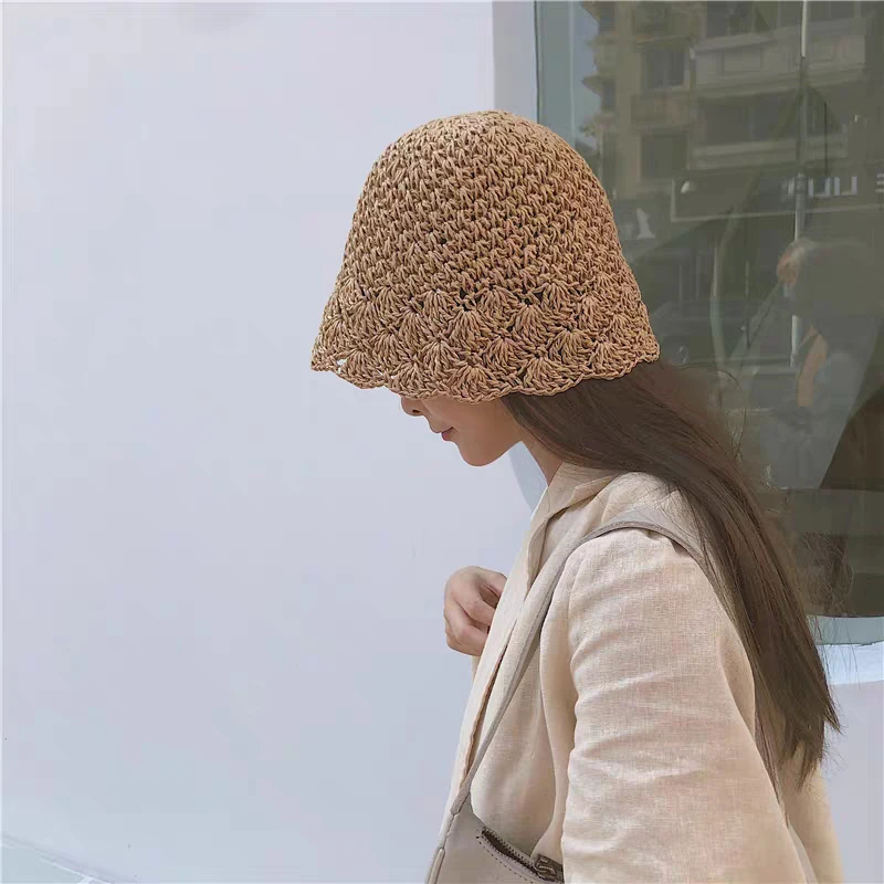 2020 NEW Summer women Holiday Straw Hat Lady Summer Sun Hat Visor cap Panama Style Bucket Cap Beach Hat Outdoor girl cap