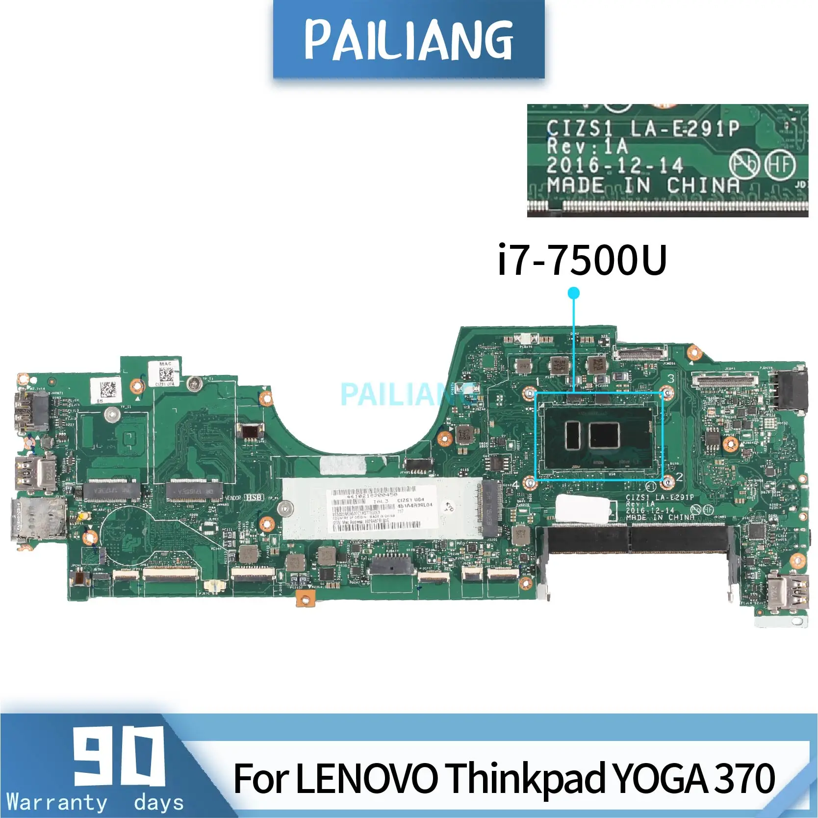 For LENOVO Thinkpad YOGA 370 Laptop Motherboard SR2ZV I7-7500U LA-E291P Notebook Mainboard TESTED DDR3