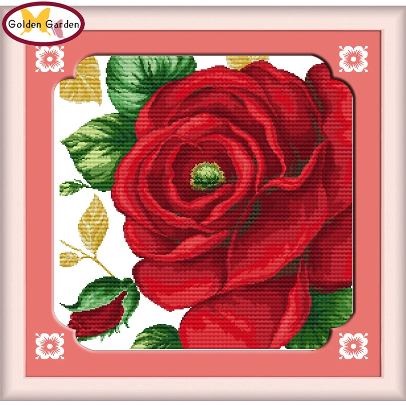 GG Charm of Rose Flower Needlework Embroidery Set DIY Craft Joy Sunday Stamped Counted Cross Stitch Patterns for Home Decoration