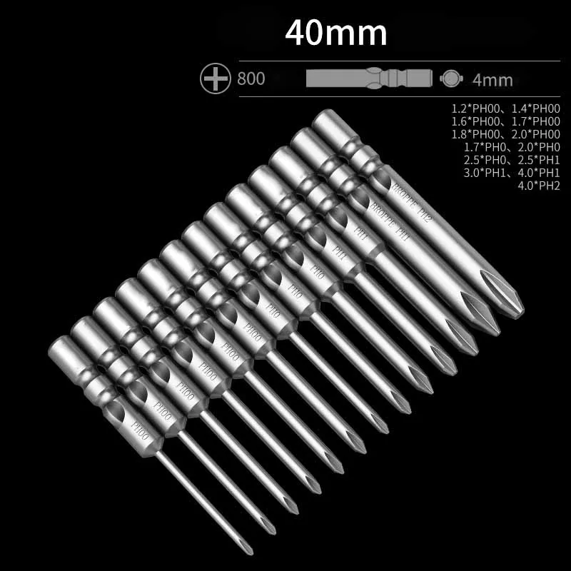 10pcs 40mm Long Magnetic 800 Round Shank Electric Phillips Screwdriver bit Cross Screwdriver Bits PH00 PH0 PH1 PH2 Hand Tools