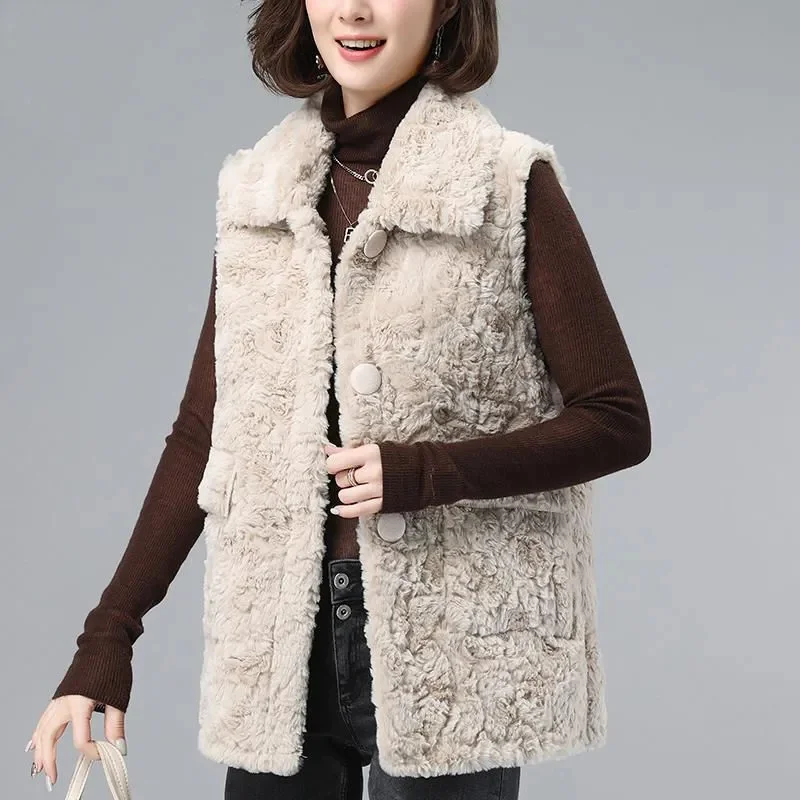 Vest Women\'s 2023 Winter New Korean Version Of the Lapel Fur All-In-One Lamb Wool Jacket Casual Short Waistcoat M467