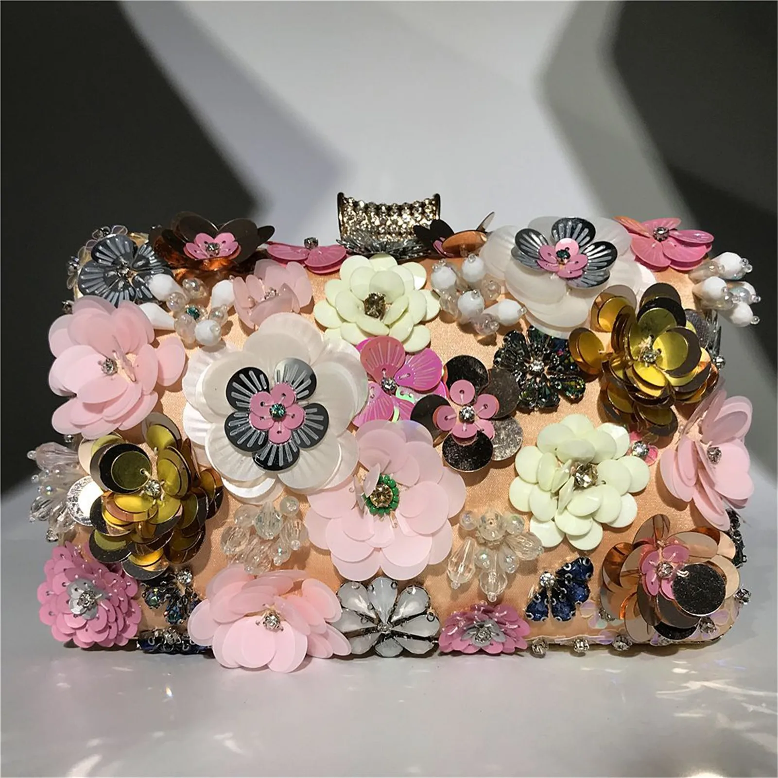 Bolso de noche de flores para mujer, cartera de mano con flores para boda, de piel sintética, para novia, con Flores de lentejuelas 3D